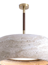 Anello brass canopy and walnut stem, close-up on white