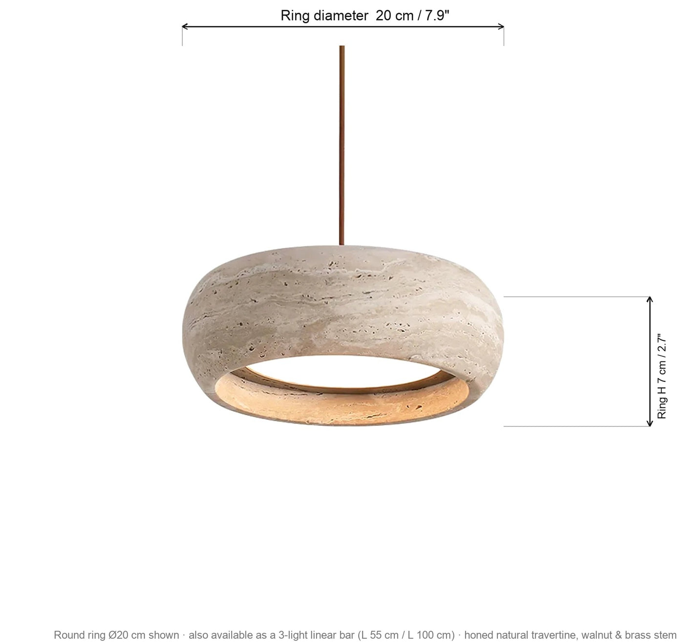 Anello dimensions: ring diameter 20 cm, height 7 cm; also linear bar options