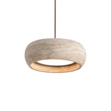 Anello travertine donut pendant, angled studio view on white