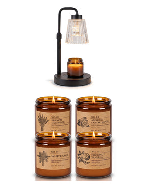 The Warm Ambiance Set — Ember warmer and Hearth candles, studio on white