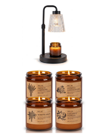 The Warm Ambiance Set — Ember warmer and Hearth candles, studio on white