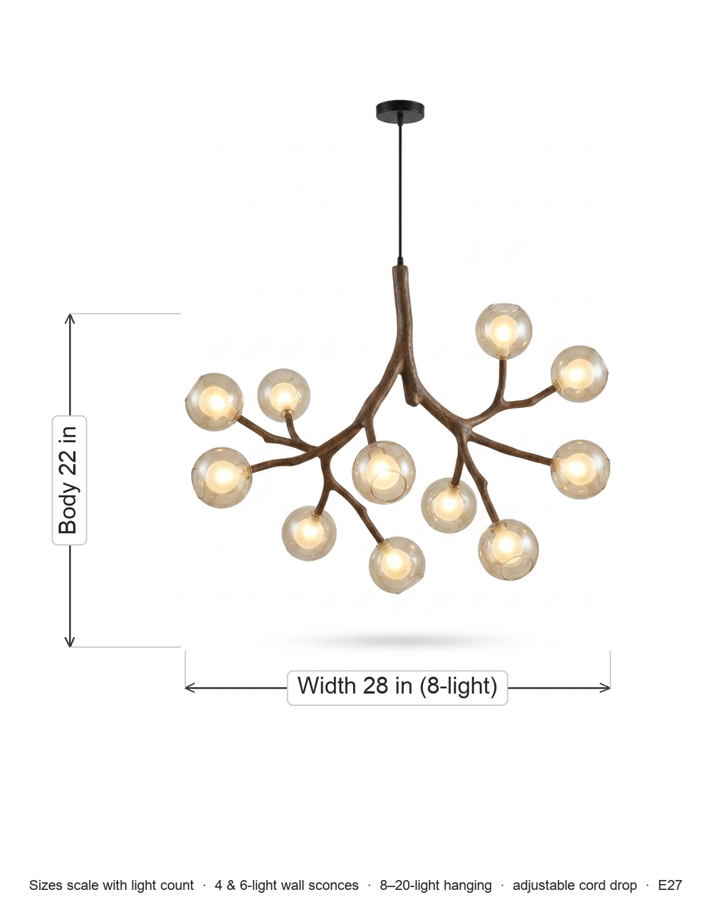Thorne chandelier dimensions diagram