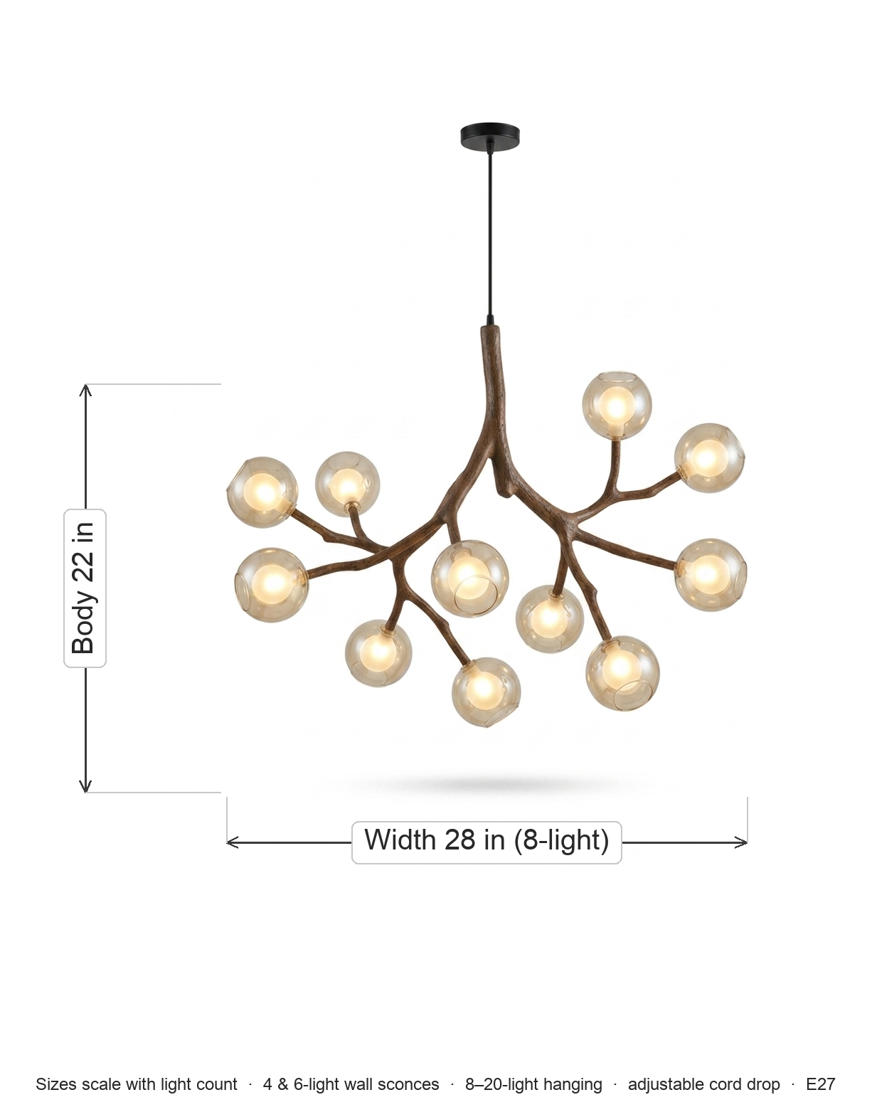 Thorne chandelier dimensions diagram