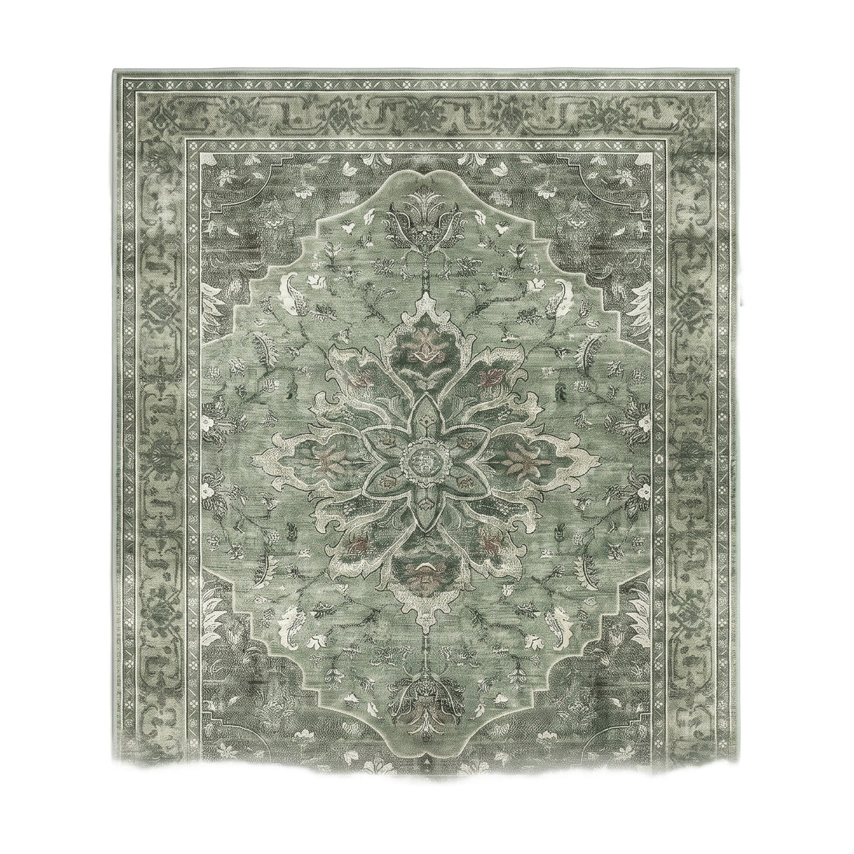 Juniper sage vintage medallion rug, flat studio on white