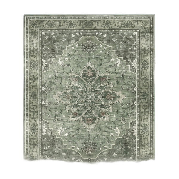 Juniper sage vintage medallion rug, flat studio on white