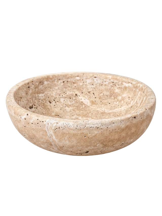 Cava travertine bowl — studio white
