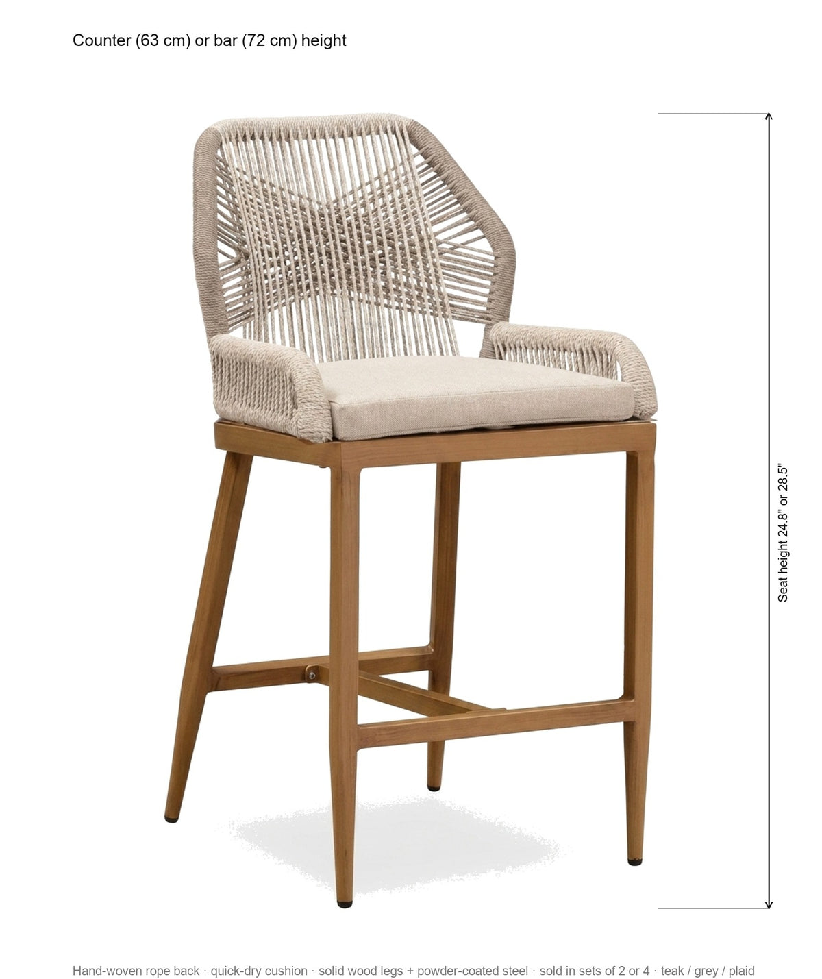 Corda dimensions: counter 24.8 in or bar 28.5 in seat height