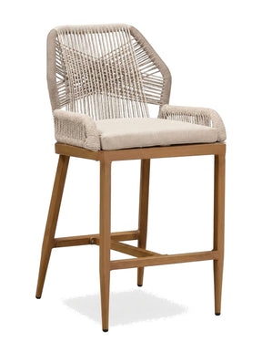 Corda woven-rope wicker bar stool, studio view on white
