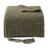 Fern olive chunky knit throw folded, studio on white