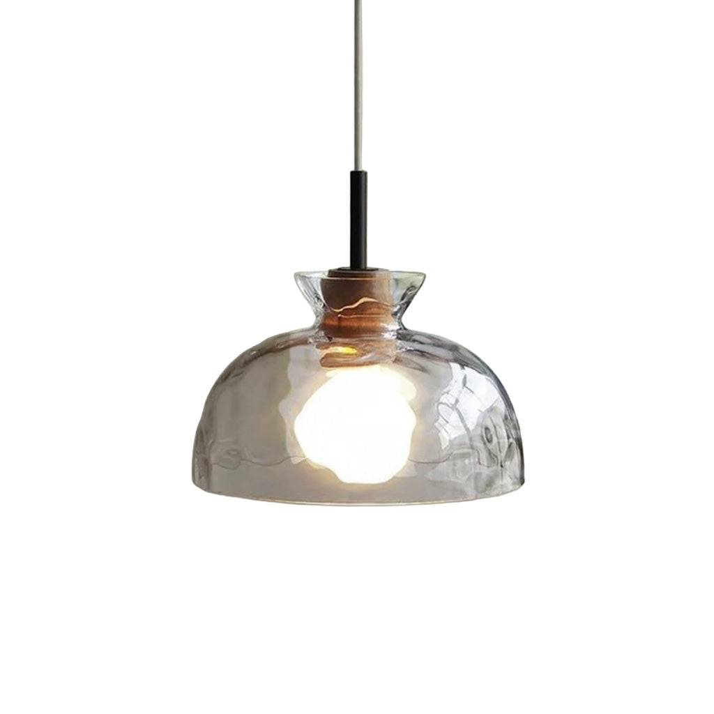 Vale hammered glass and wood dome pendant