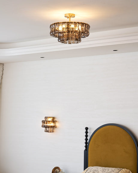 Ghiaccio tiered art-glass semi-flush ceiling light — supplier photo