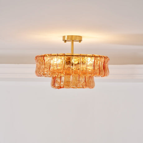 Ghiaccio tiered art-glass semi-flush ceiling light — supplier photo