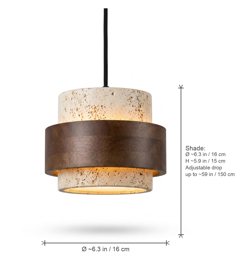 Rune pendant dimensions diagram Ø 6.3 in / 16 cm shade with adjustable drop