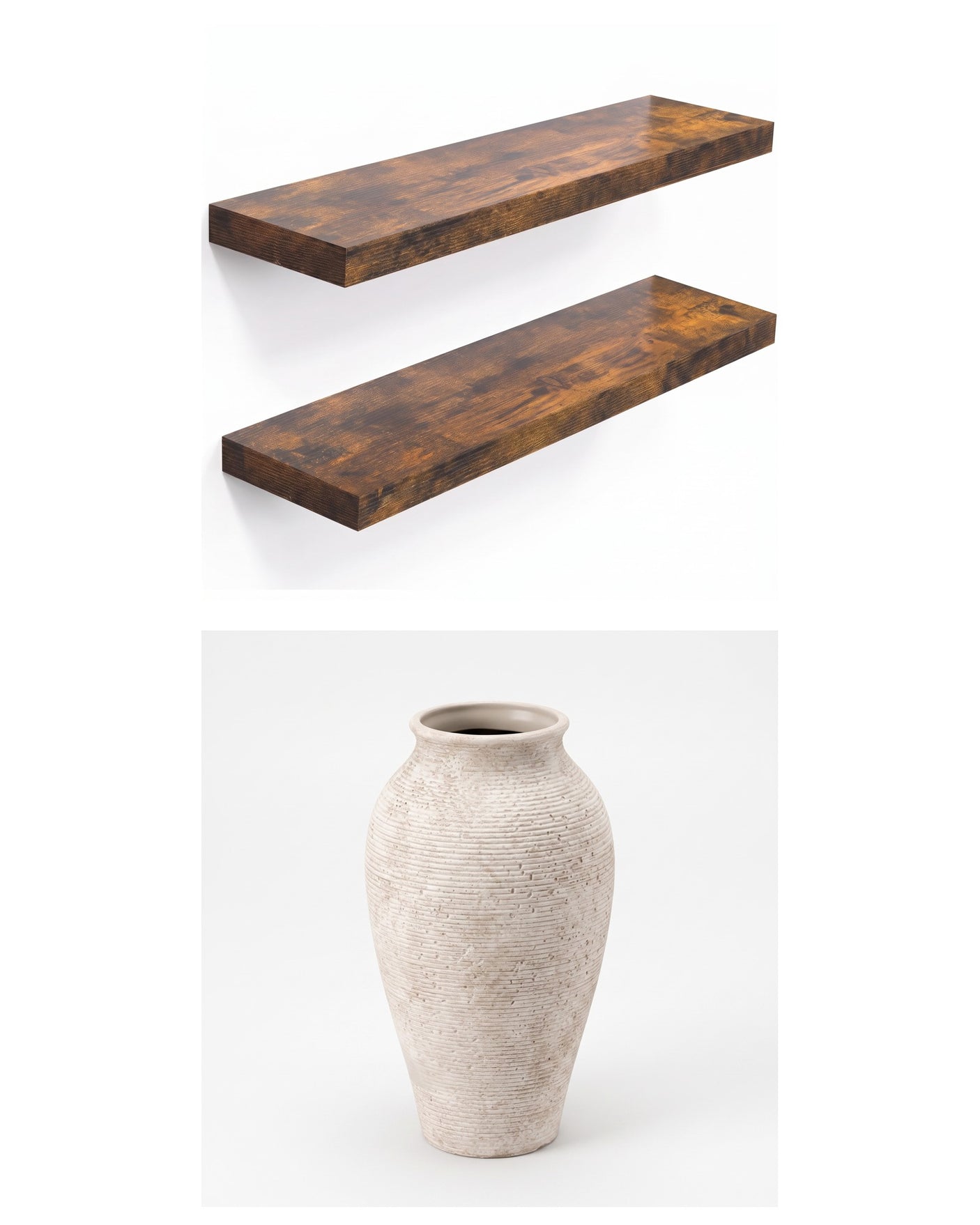 The Styled Shelf Set — Ridge shelves and Willa vase, studio on white
