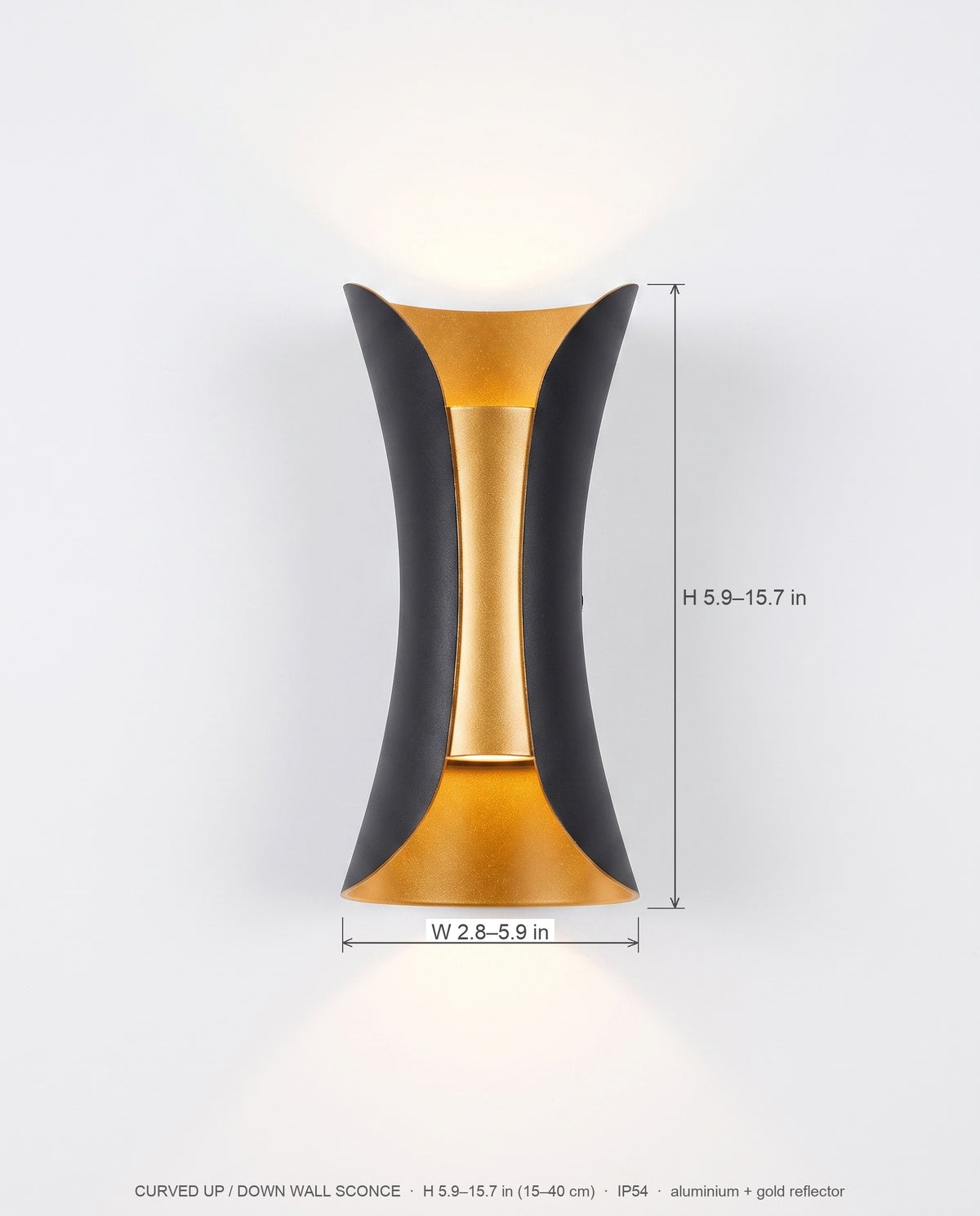 Marlow curved up/down wall sconce dimensions diagram