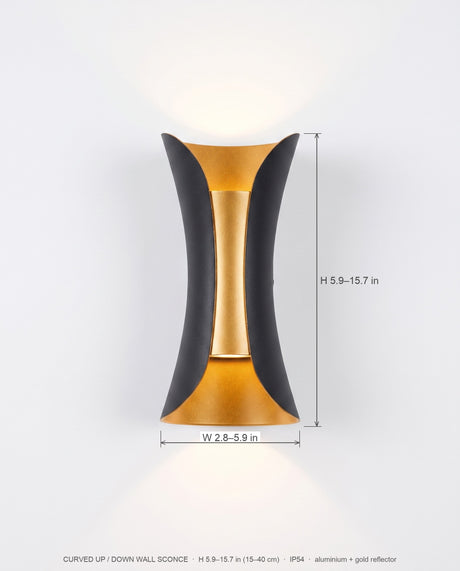 Marlow curved up/down wall sconce dimensions diagram