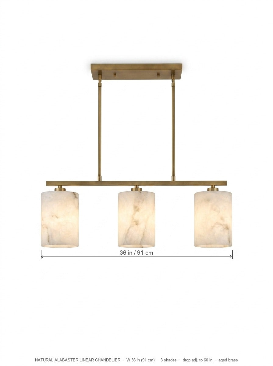 Alabaster linear island chandelier dimensions diagram