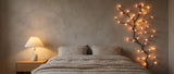 Hana blossom branch glowing in a cozy bedroom, lifestyle scene