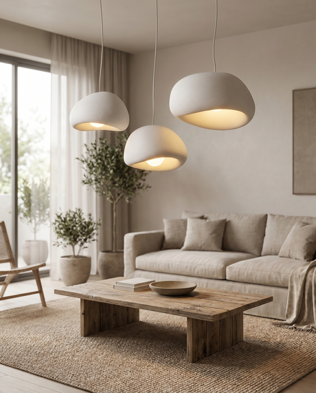 Handcrafted pendant light in living room, lifestyle