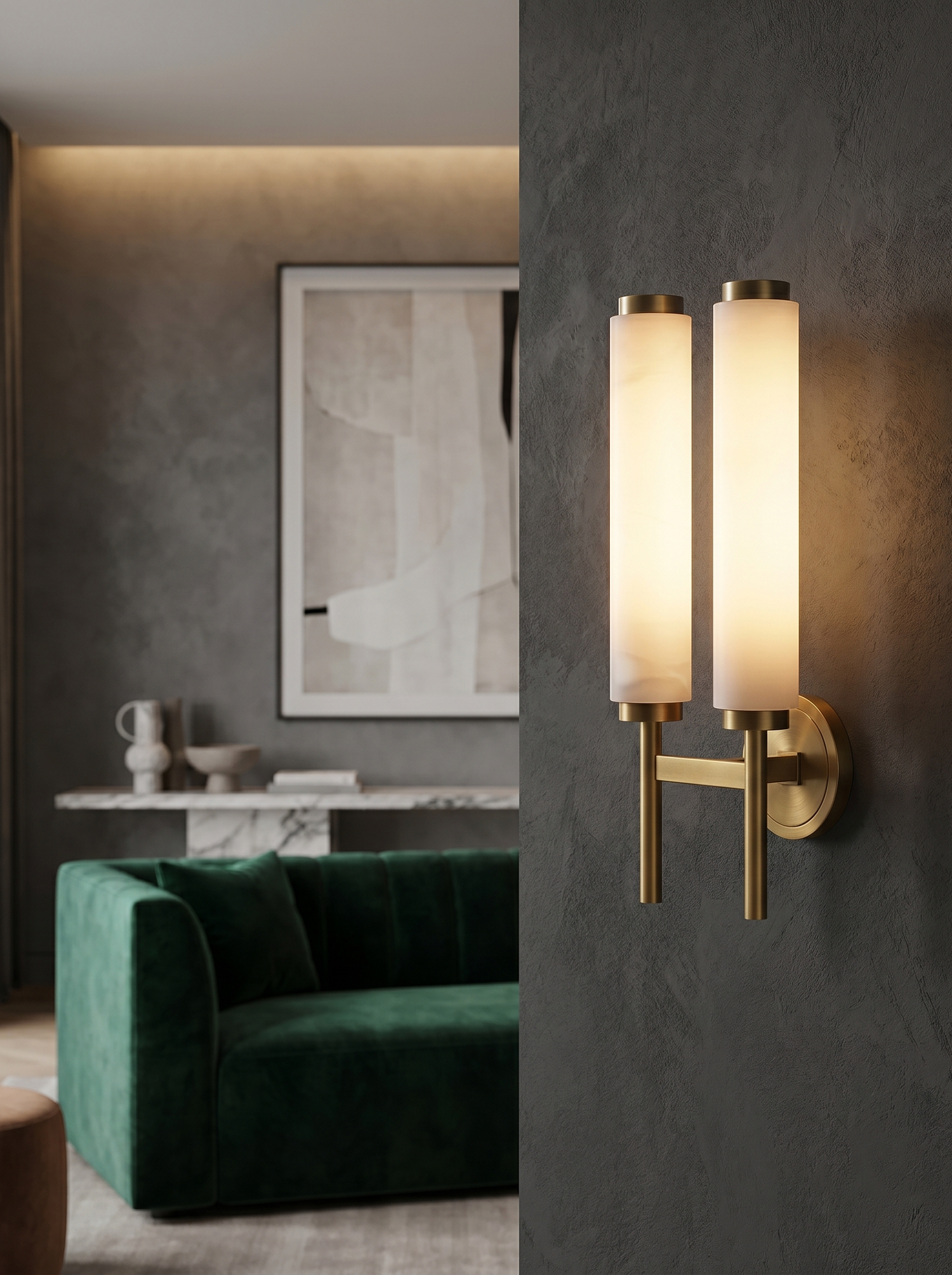 Dual-column wall light on interior wall, lifestyle
