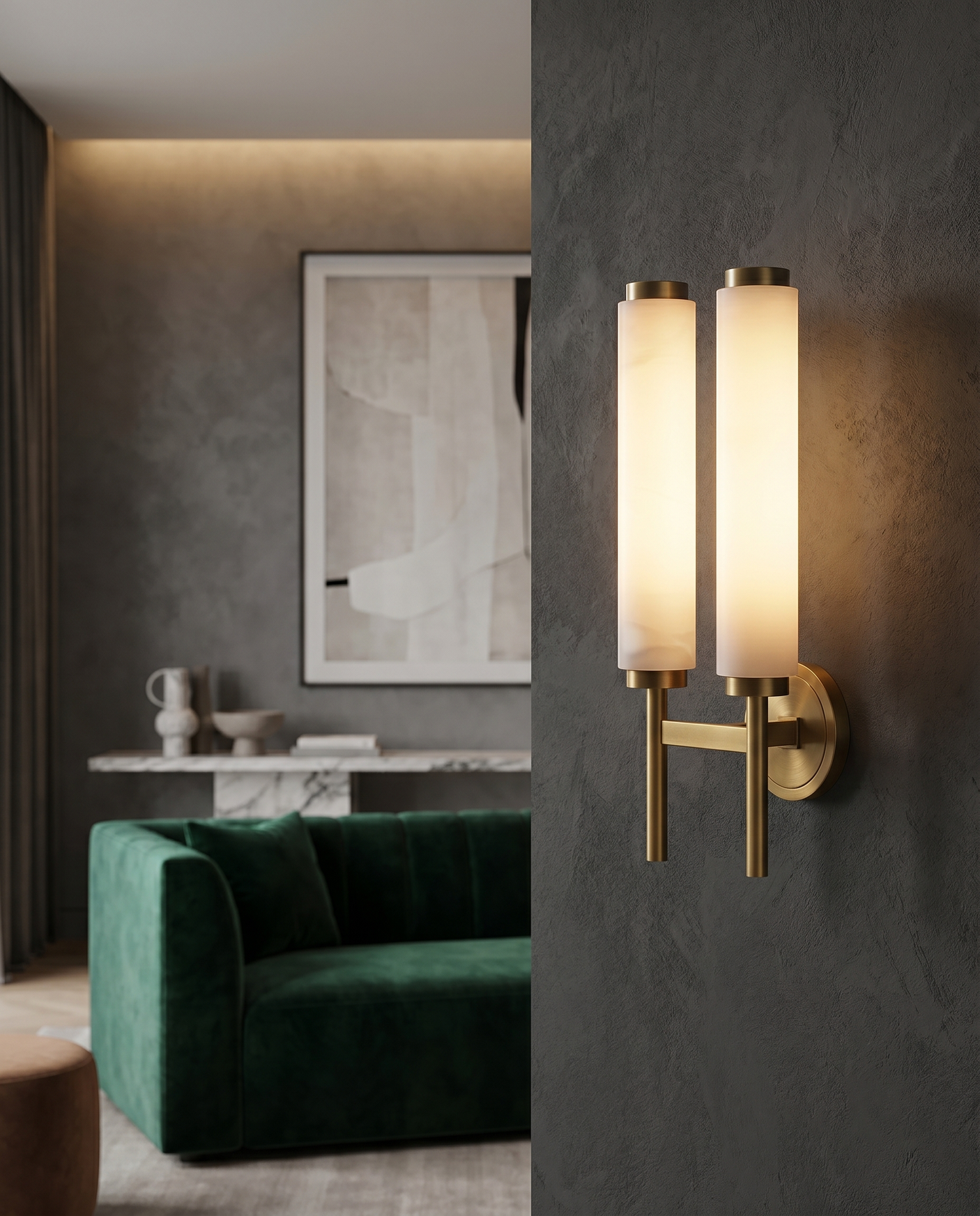 Dual-column wall light on interior wall, lifestyle