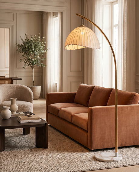 Arcadia | Elegant Warm Metallic Floor Lamp with Scalloped Shade
