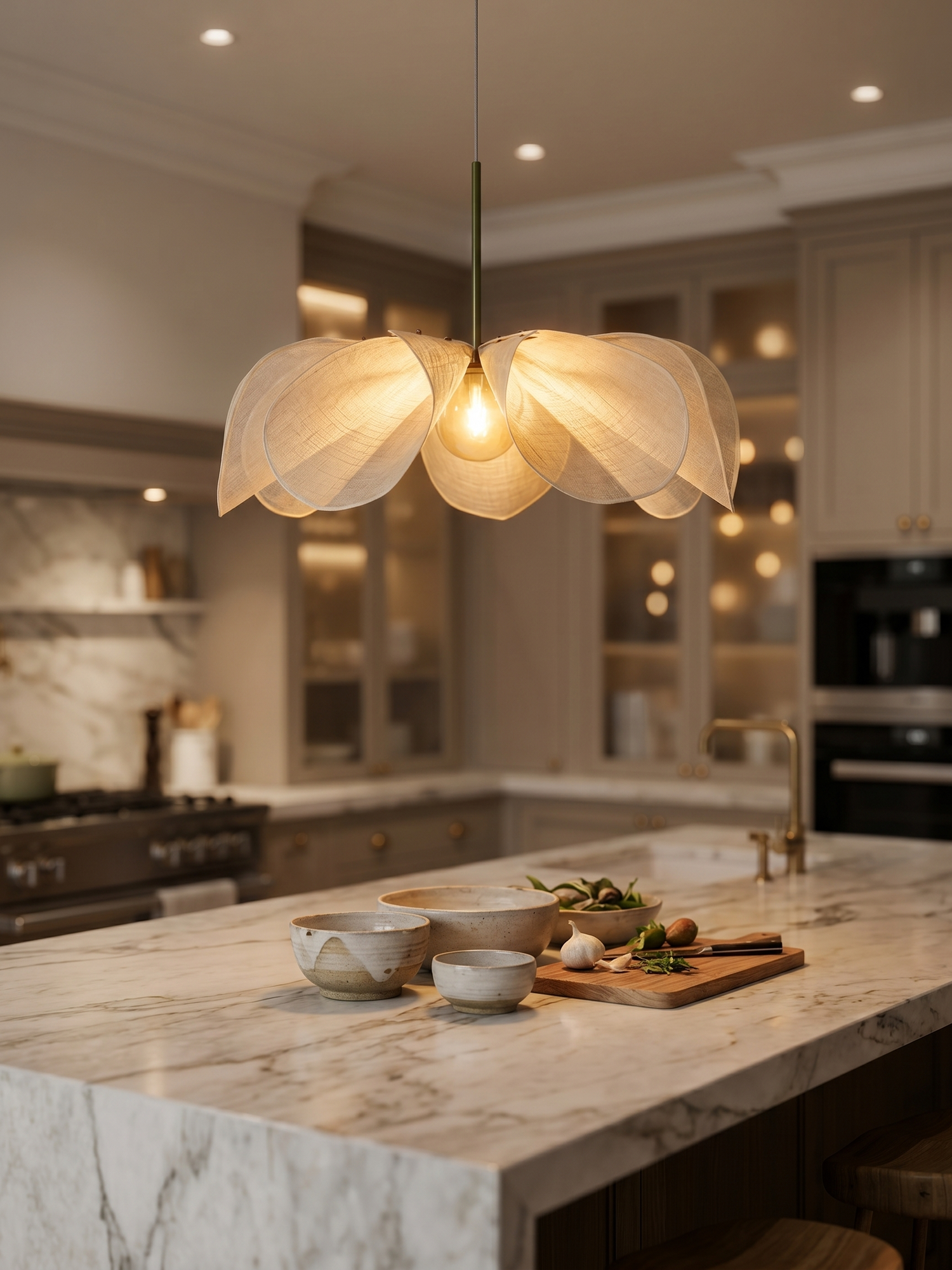 Hemp pendant over kitchen island, lifestyle