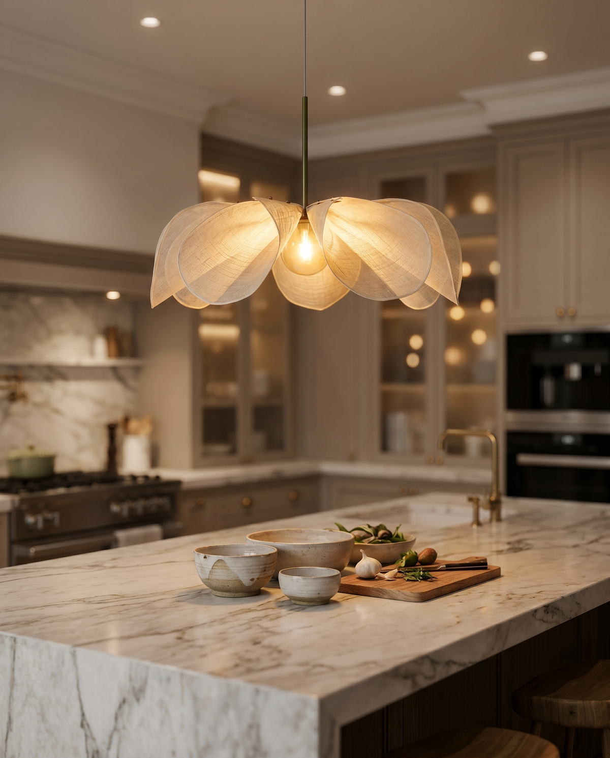 Hemp pendant over kitchen island, lifestyle