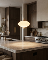 Organic wooden pendant over kitchen island, lifestyle