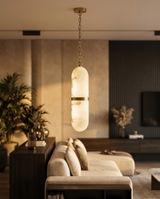 Translucent capsule pendant in modern interior, lifestyle