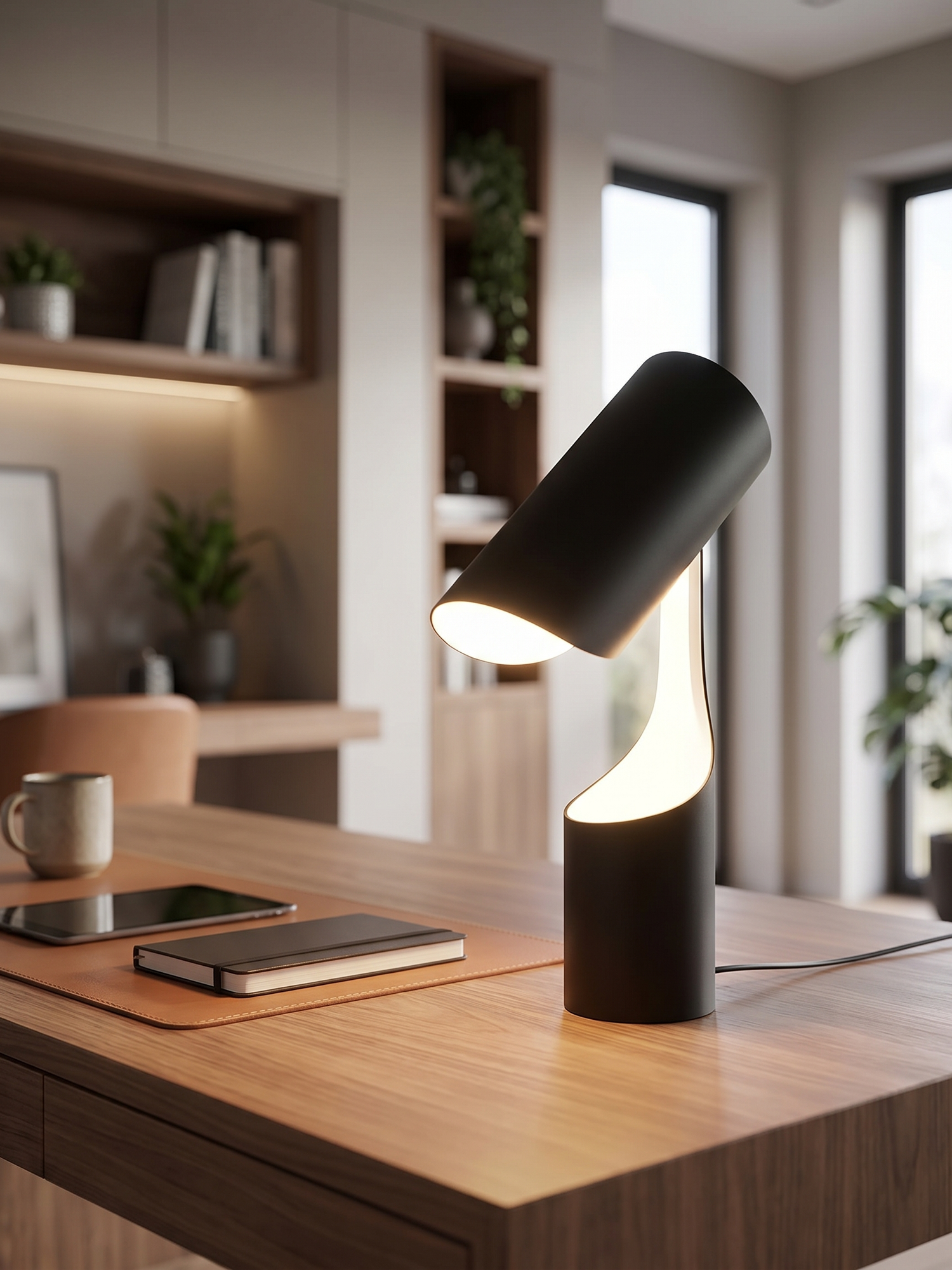 Nordic adjustable LED desk lamp on desk, lifestyle
