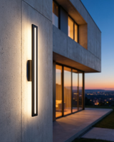 LED long strip outdoor wall light on facade, lifestyle