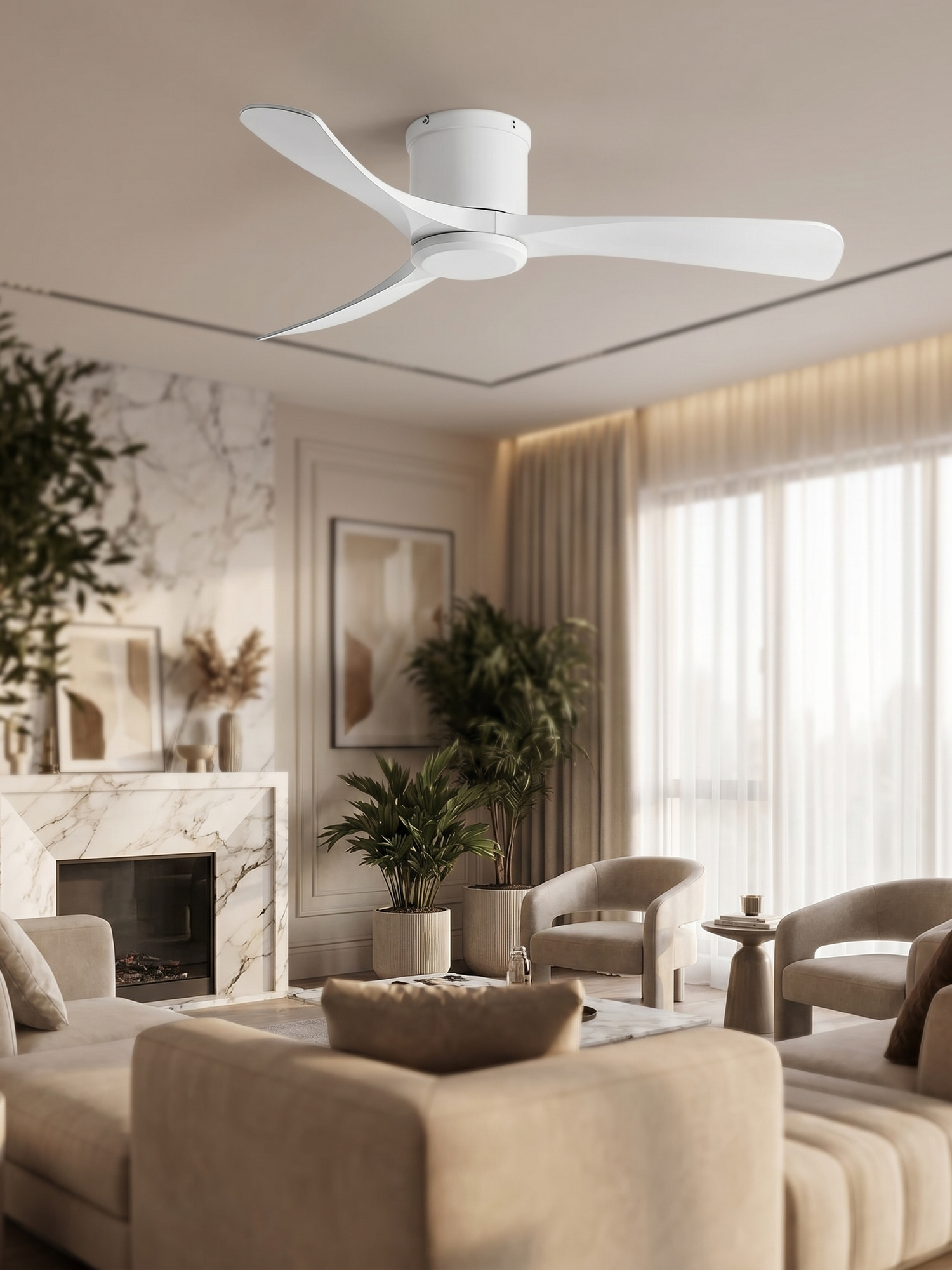 Modern 3-Blade Wood Ceiling Fan with 6-Speed DC Motor