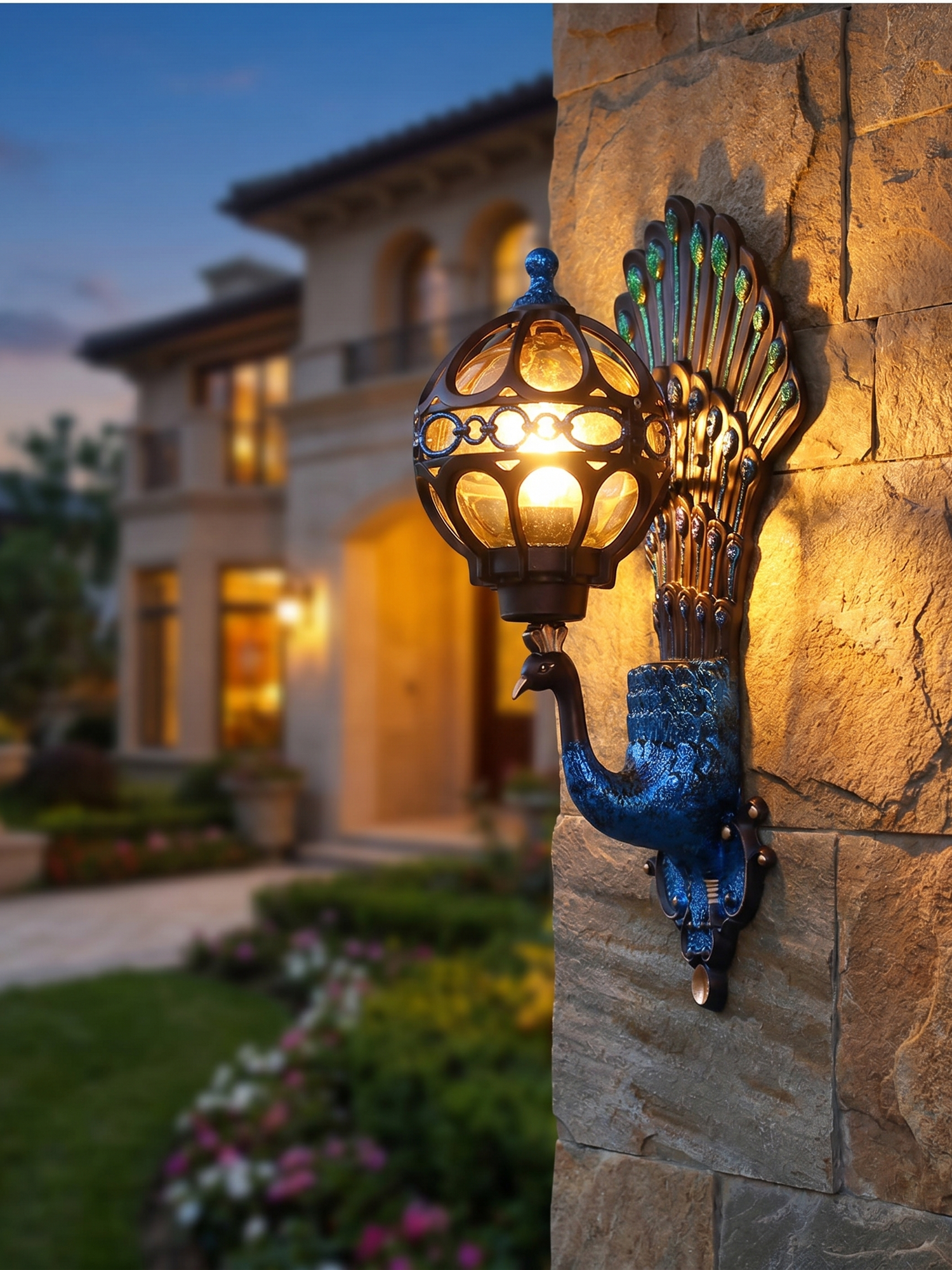 Elegant Peacock Wall Sconce | Vintage Aluminum Outdoor Wall Light with IP55 Rating for Weather-Resistant Ambiance