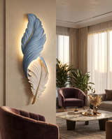 Art Deco Feather Wall Sconce Lighting with Remote Control | Elegant USB LED Wall Lamp for Ambient Home Decor