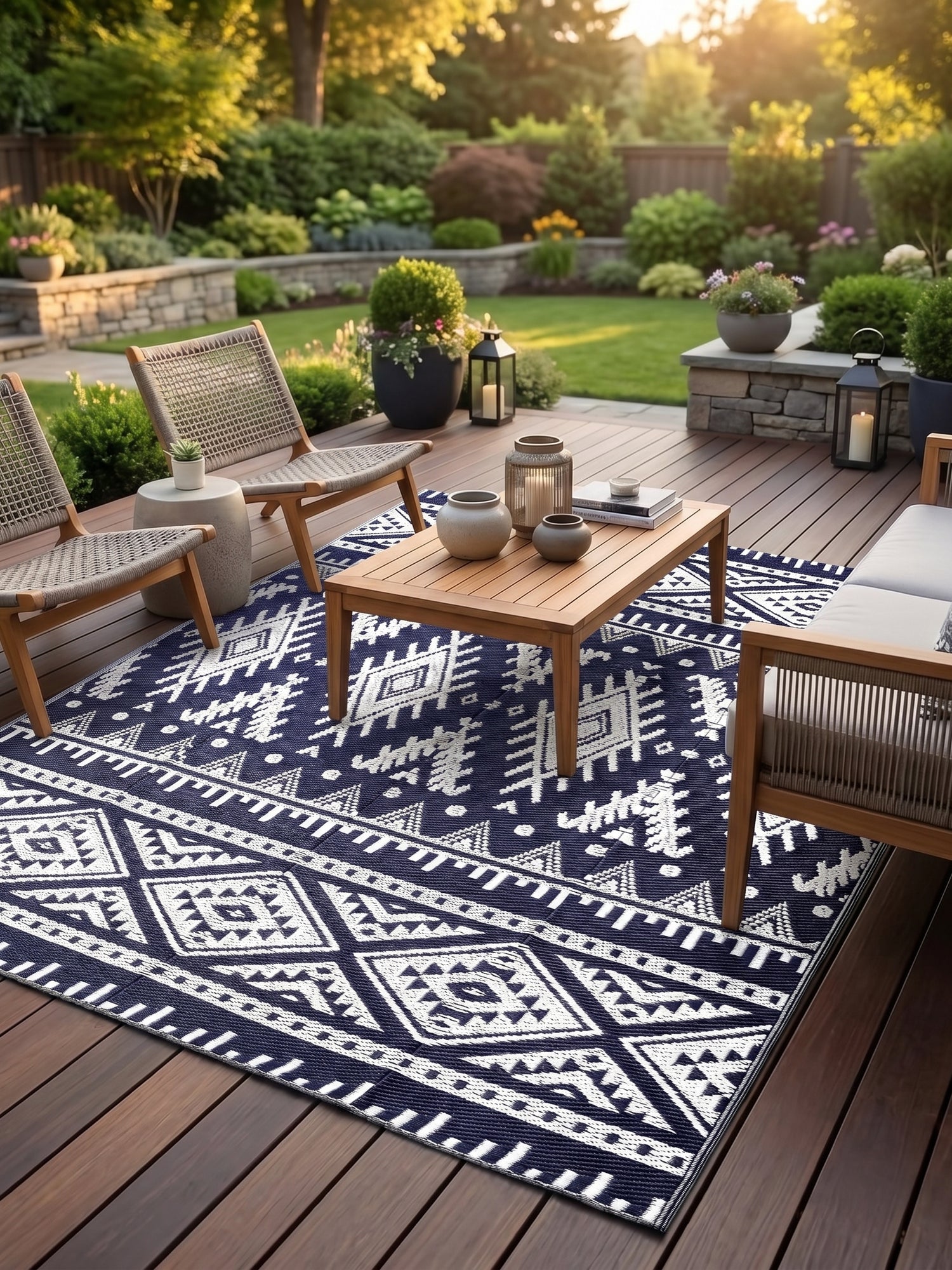 Versatile Outdoor Rug | Waterproof Reversible Mat with Geometric Design | Lightweight & Easy to Clean for Indoor-Outdoor Use