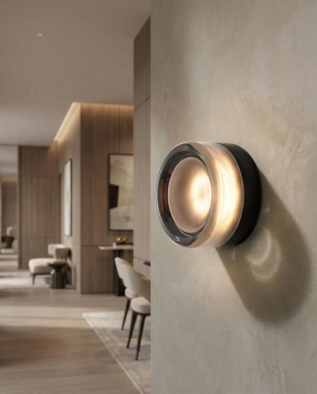 Auralux LED Industrial Flush Mount Wall Sconce with Dimple Glass Shade 4 Inch