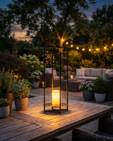Solar Powered Outdoor Lantern 24 Inch with Flickering LED Candle and Weather-Resistant Black Metal Frame