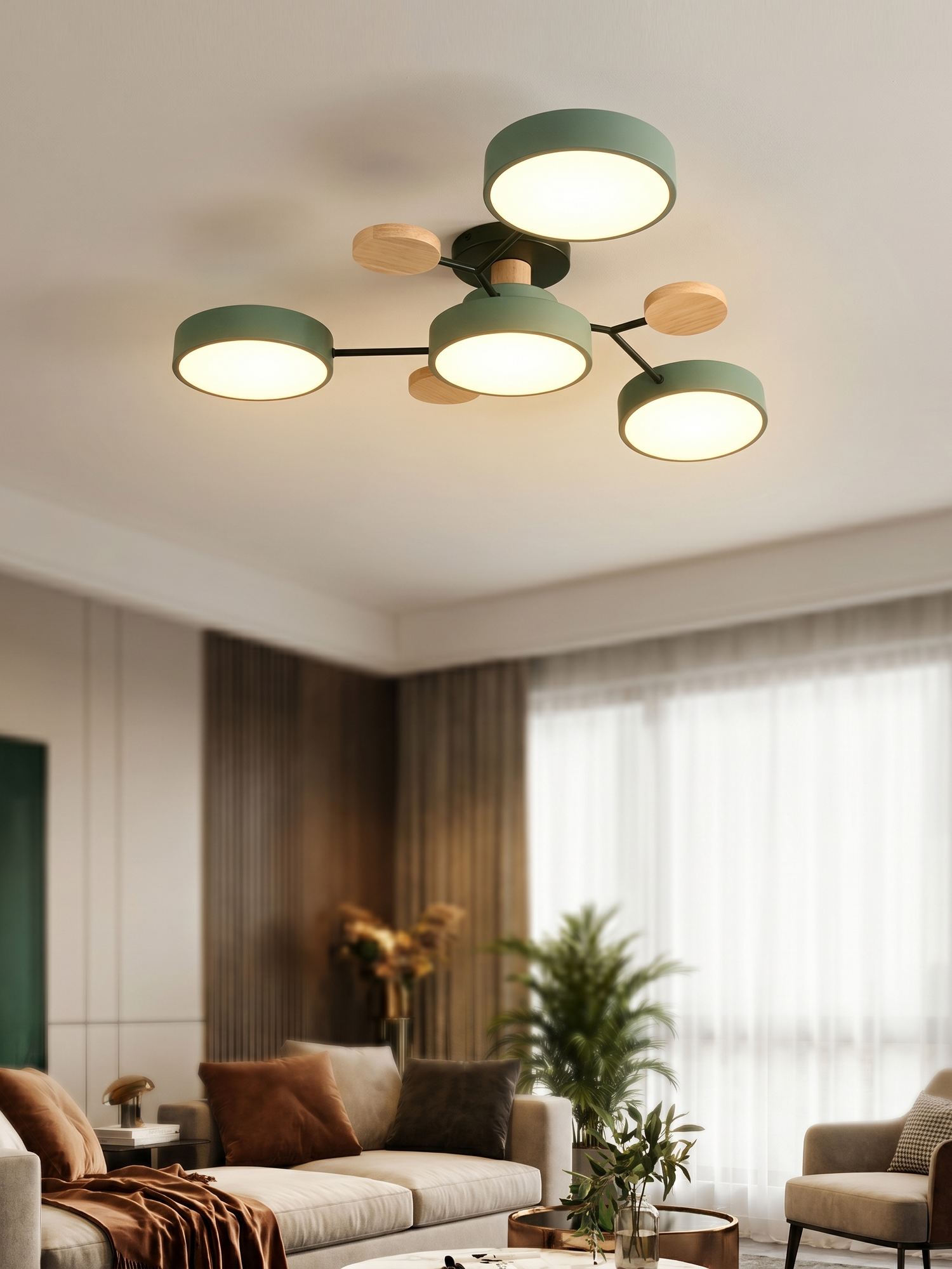 LED-Deckenleuchte mit mehreren Armen und runden Schirmen