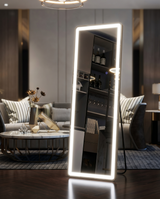 Full length floor mirror with dimmable LED lights, front view