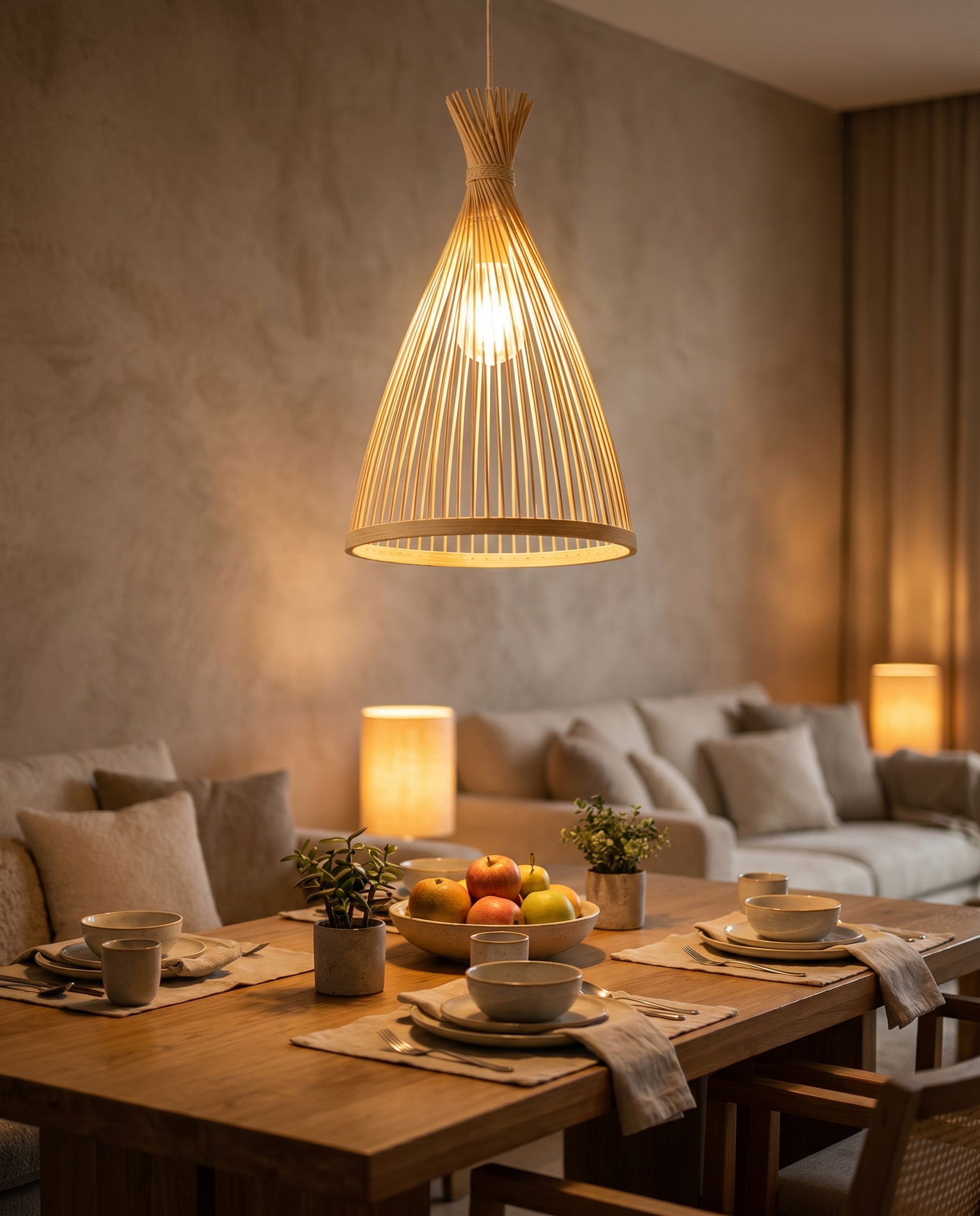 Pendelleuchte aus handgeflochtenem Bambus und Rattan