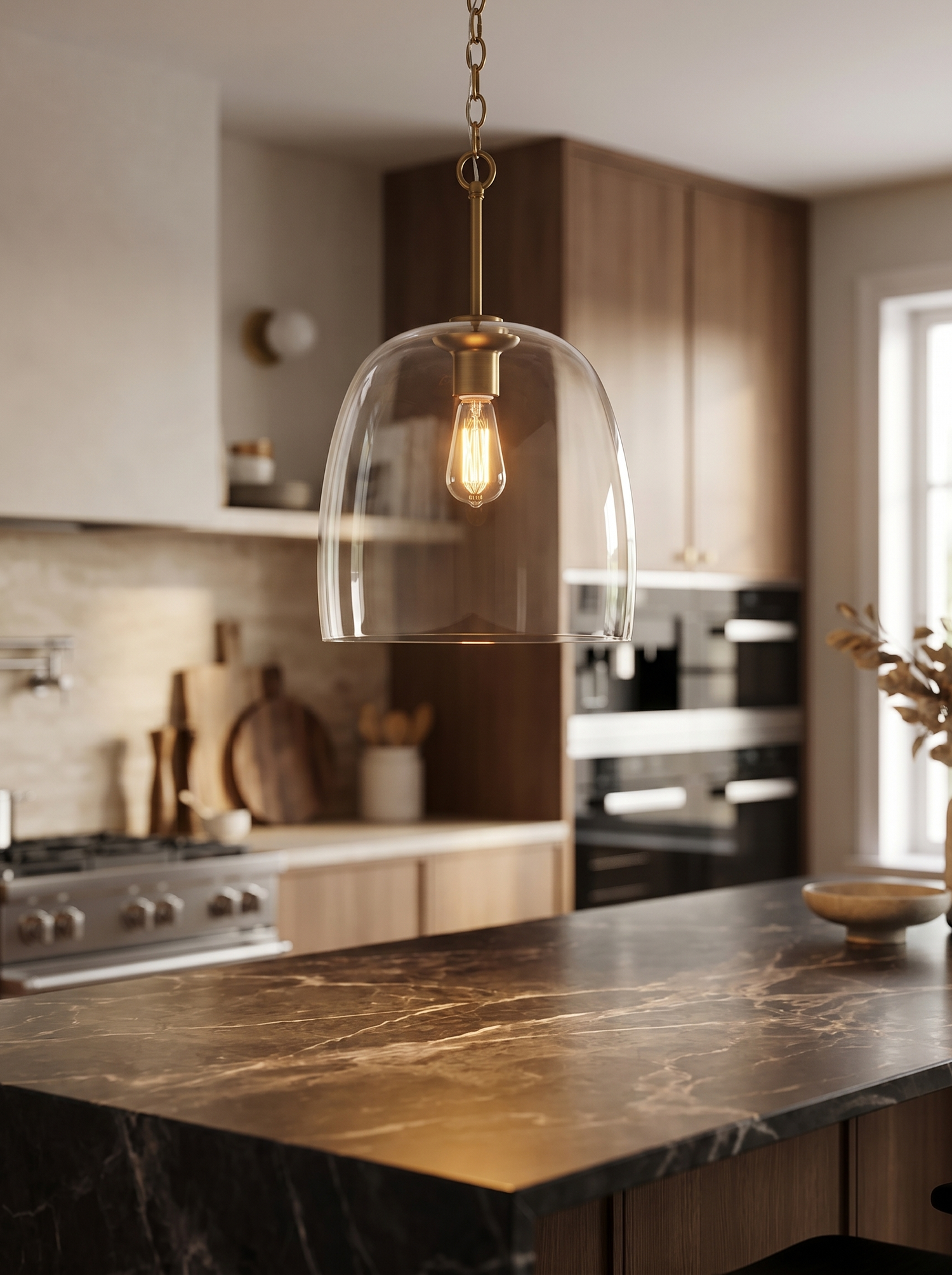 Glas-Pendelleuchte mit verstellbarer Kette, Gold