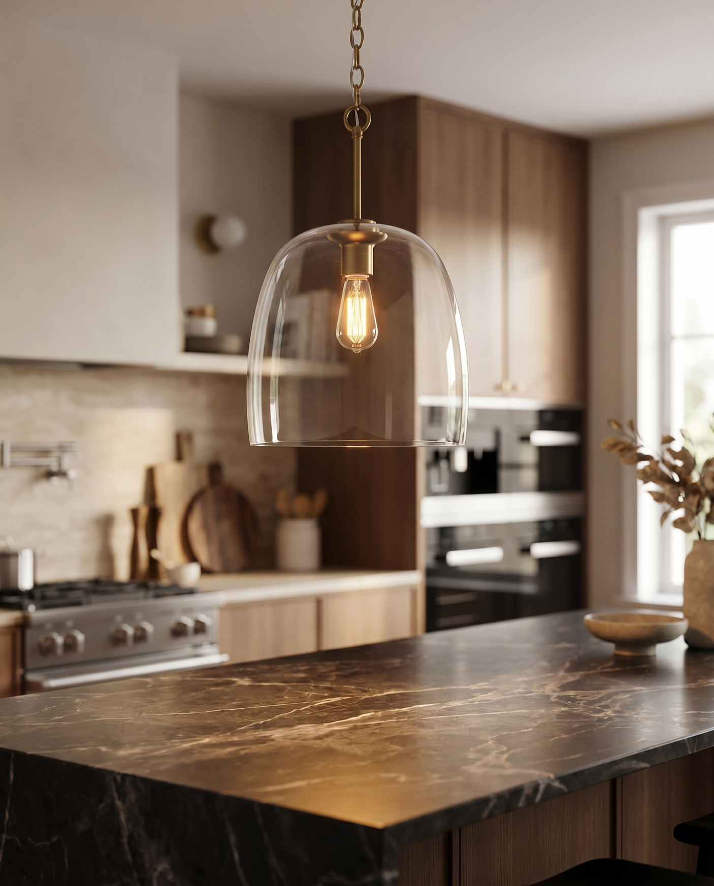 Glas-Pendelleuchte mit verstellbarer Kette, Gold