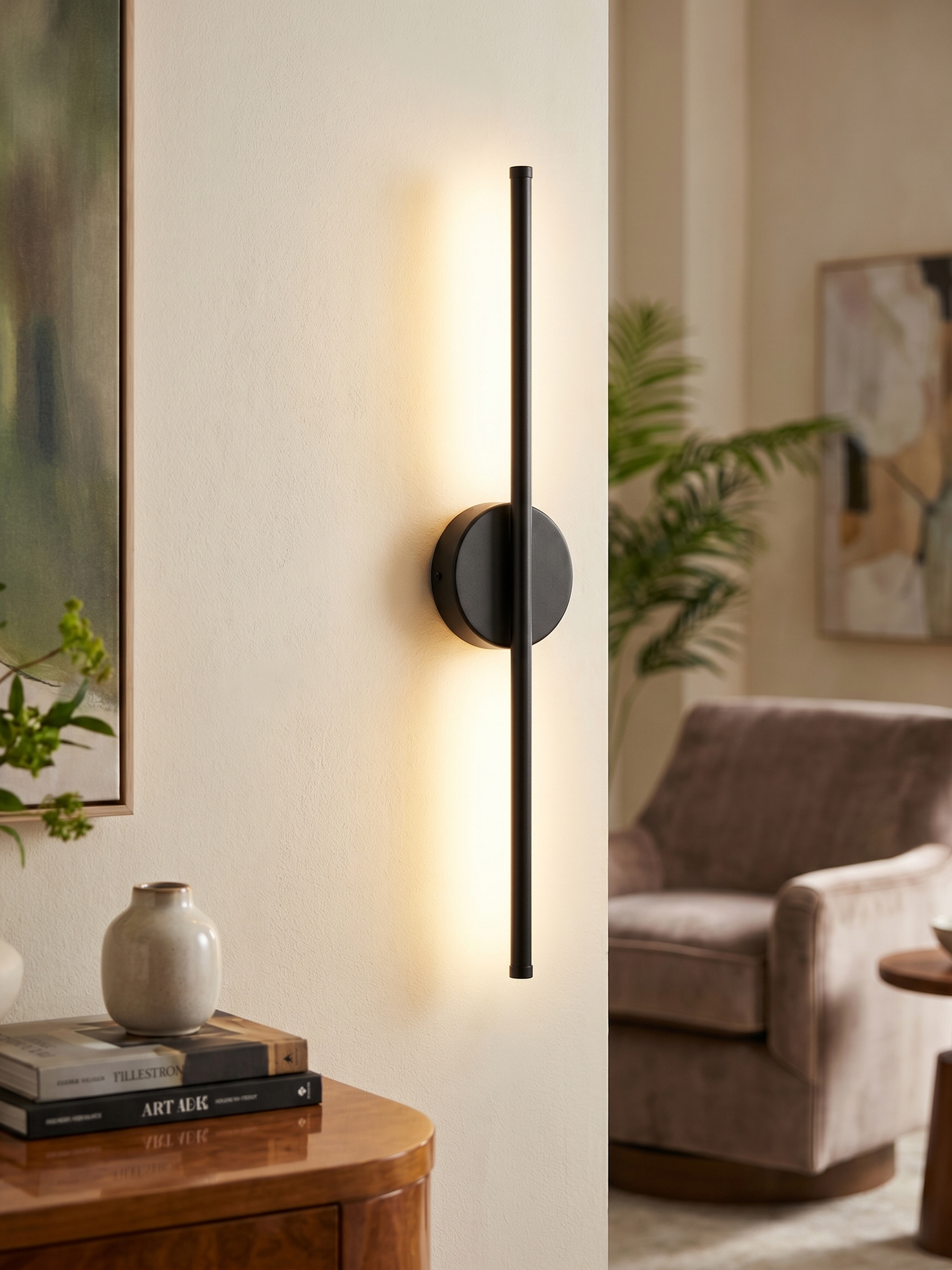 LED wall sconce with dimmable 3000K warm light and slim cylinder design for cozy home lighting