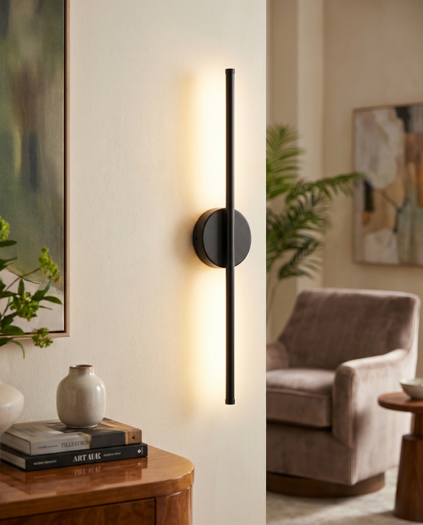 LED wall sconce with dimmable 3000K warm light and slim cylinder design for cozy home lighting
