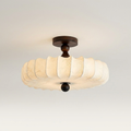 Walnut and beige modern drum ceiling light