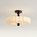 Walnut and beige modern drum ceiling light