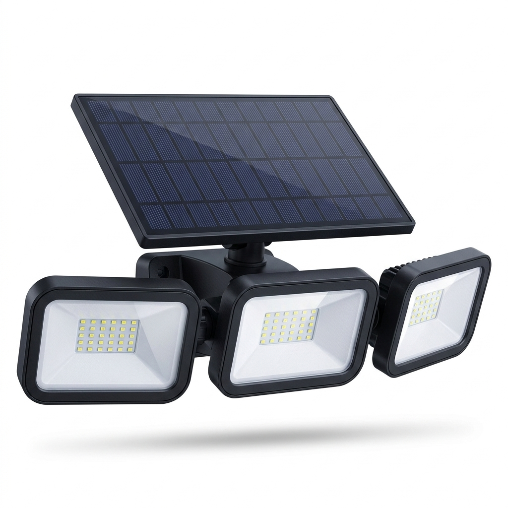 3-head solar security light studio photo on white background