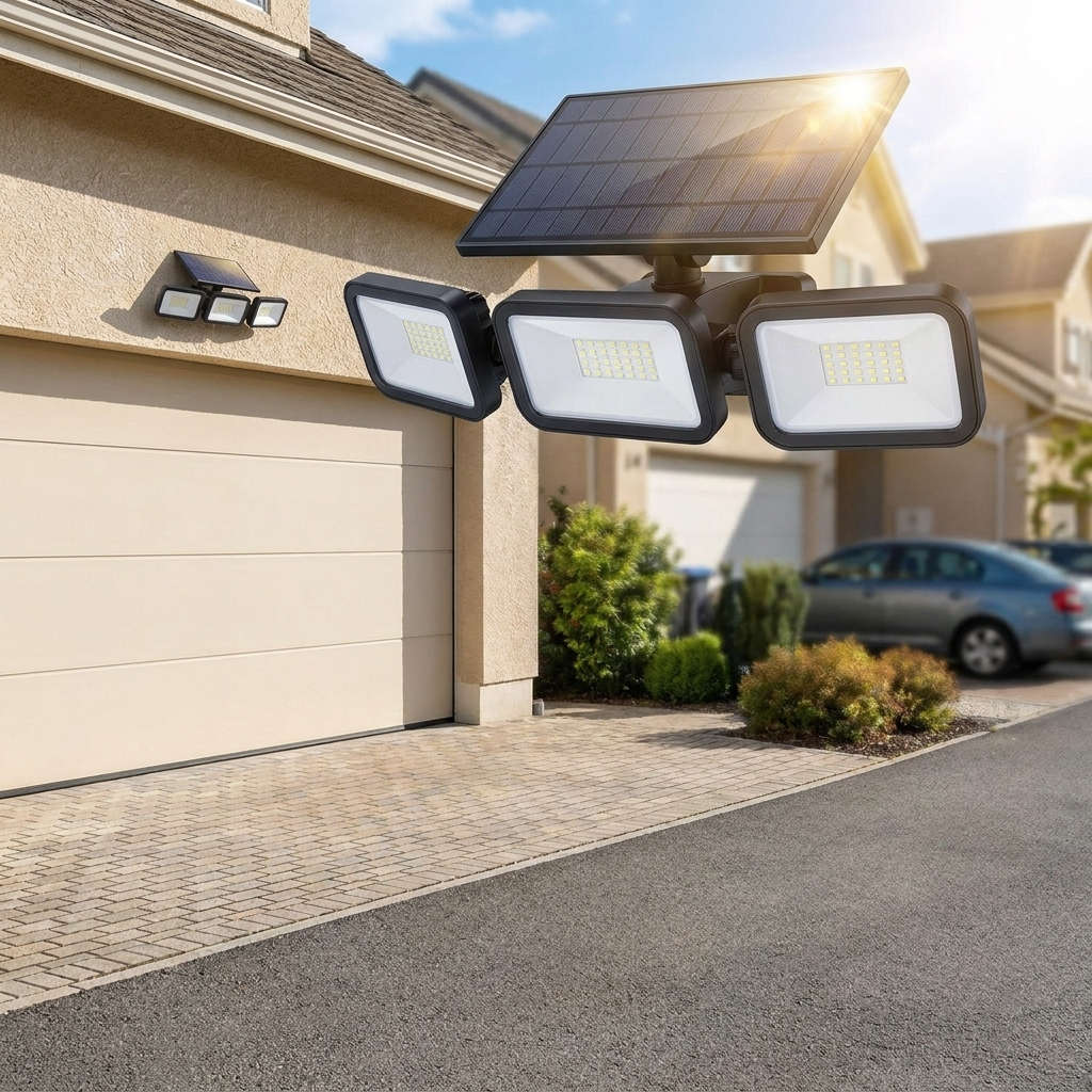 Daytime view of the mounted light with solar panel charging