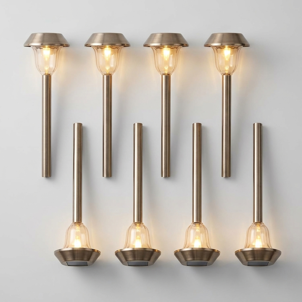 Flat lay of the complete 8-pack pathway light set